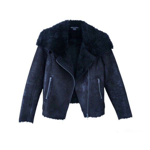 Like New Armani Exchange Fur Lined Moto Jacket Coat Small - Picture 3 of 9